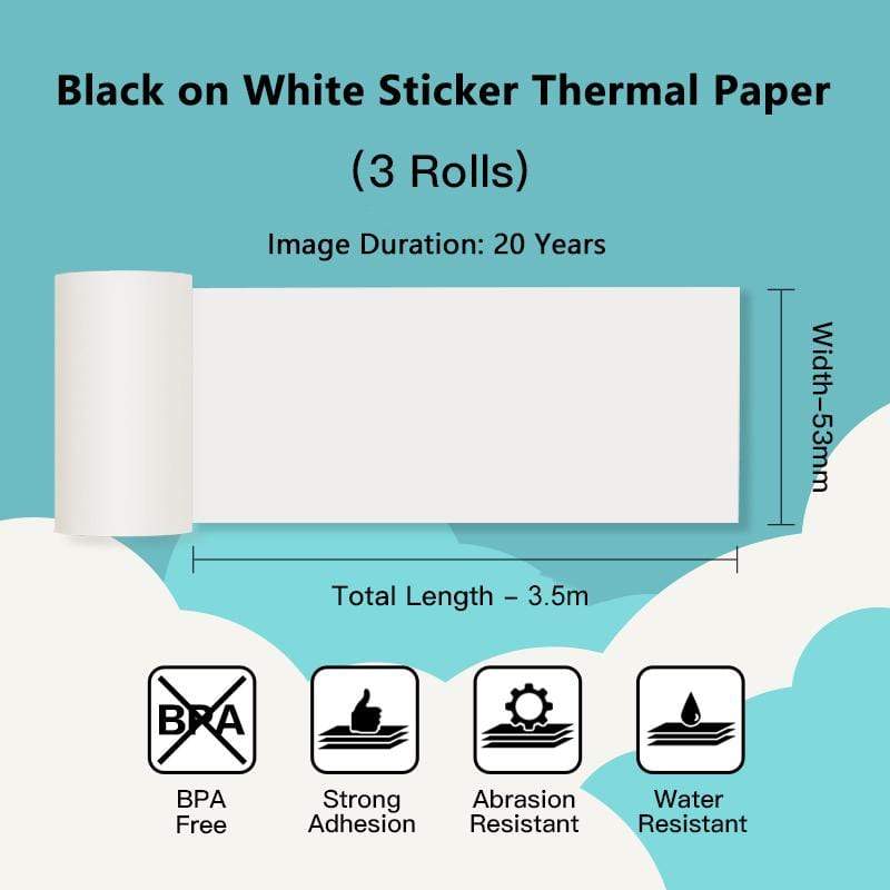 Phomemo 53mm 20-year Lasting White Sticker Thermal Paper for M02/M02S/M02Pro/M03/M04S/M04AS/M832/P2S丨3 Rolls - Image 3