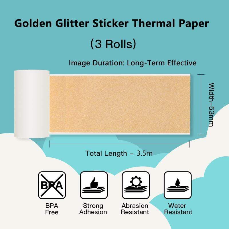 Phomemo 53mm Golden Sparkle Sticker Thermal Paper for M02/M02S/M02Pro/M03/M04S/M04AS/M832/P2S丨3 Rolls - Image 3