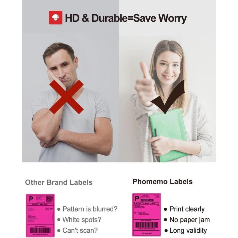 Phomemo 4"x6" Fanfold Direct Thermal Shipping Label (500 Labels) | Rose Red - Image 3