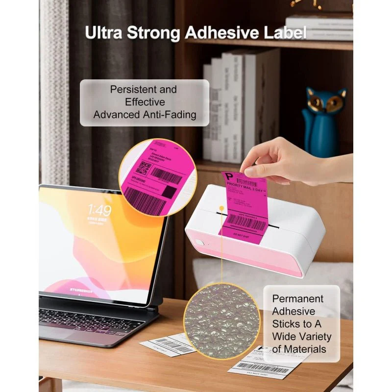 Phomemo 4"x6" Fanfold Direct Thermal Shipping Label (500 Labels) | Rose Red - Image 5