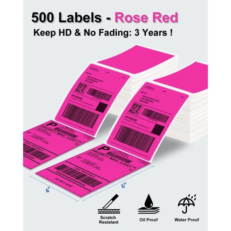Phomemo 4"x6" Fanfold Direct Thermal Shipping Label (500 Labels) | Rose Red - Image 9