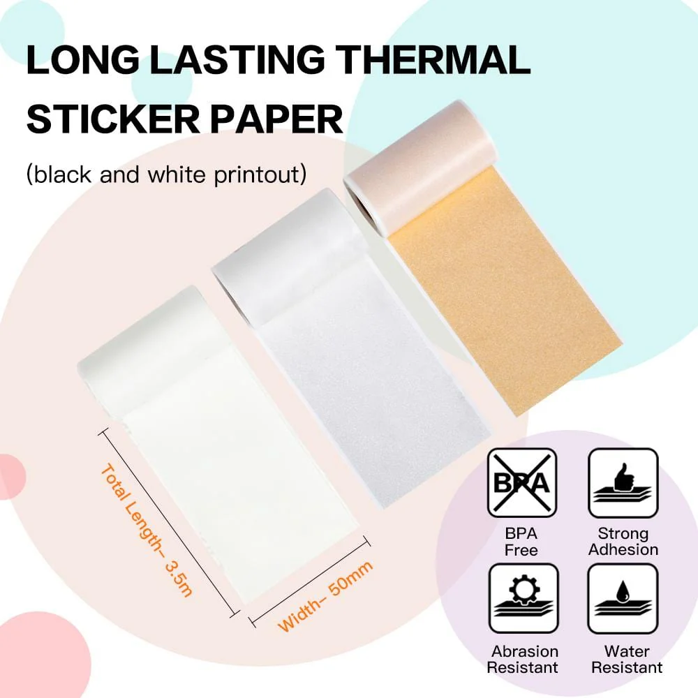 Phomemo 53mm White/Transparent/Gold Sticker Thermal Paper for M02/M02S/M02Pro/M03/M04S/M04AS/M832/P2S丨3 Rolls - Image 3