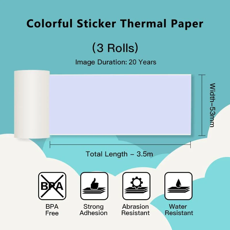 Phomemo 53mm Green/Orange/Purple Sticker 20-Year-Lasting Thermal Paper for M02/M02S/M02Pro/M03/M04S/M04AS/M832/P2S丨3 Rolls - Image 3