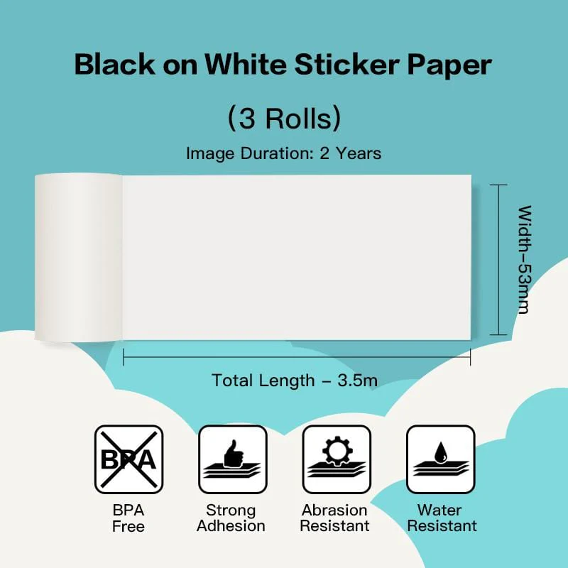 Phomemo 53mm White Sticker 2-Year-Lasting Thermal Paper for T02/M02X/M832丨3 Rolls - Image 4