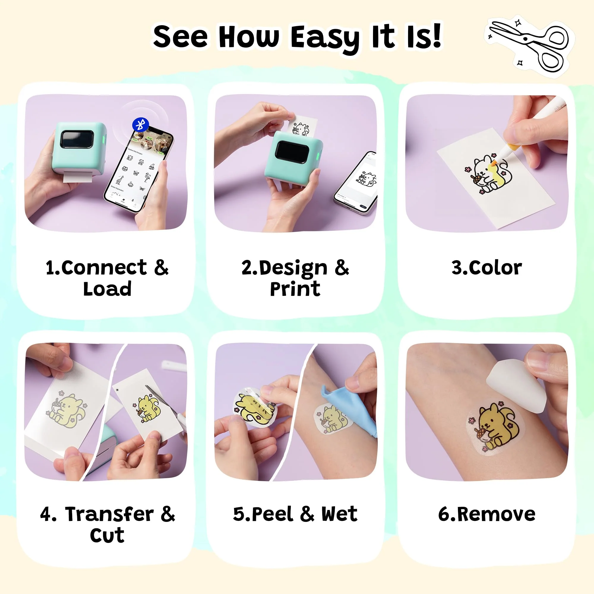 Phomemo TK20 Bluetooth Temporary Tattoo Printer with 40Pcs Temporary Tattoo Paper & 4 Markers - Image 3