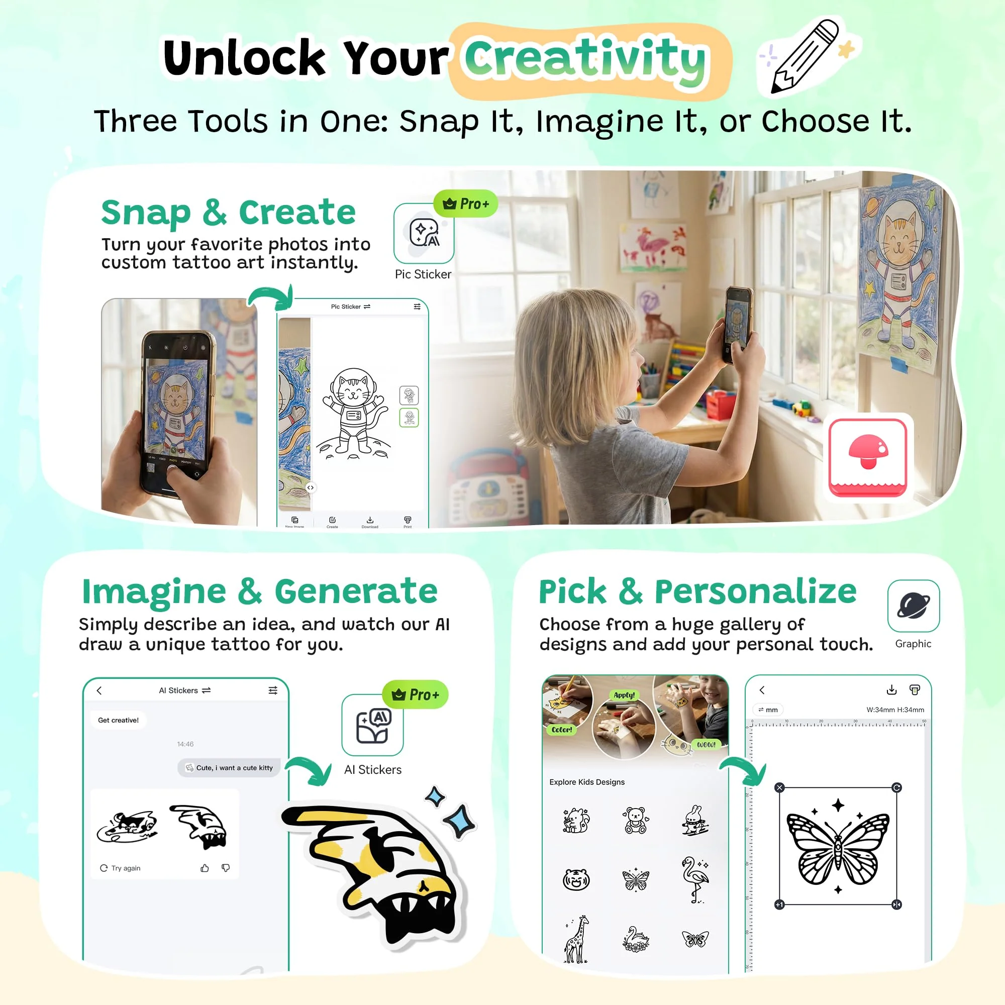 Phomemo TK20 Bluetooth Temporary Tattoo Printer with 40Pcs Temporary Tattoo Paper & 4 Markers - Image 6