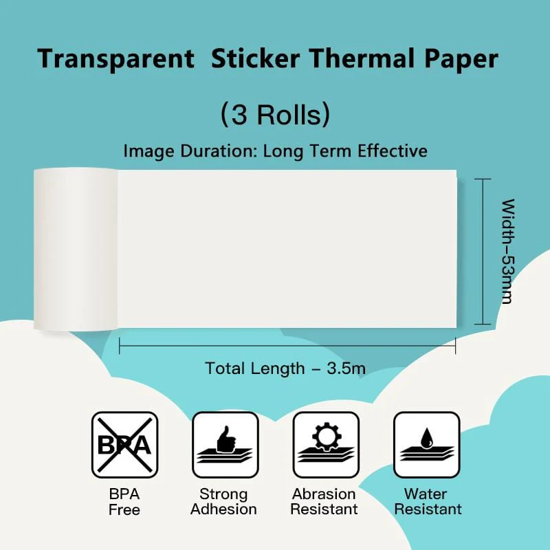 Phomemo 53mm Transparent Sticker Long-Lasting Thermal Paper for T02 & M832丨3 Rolls - Image 4