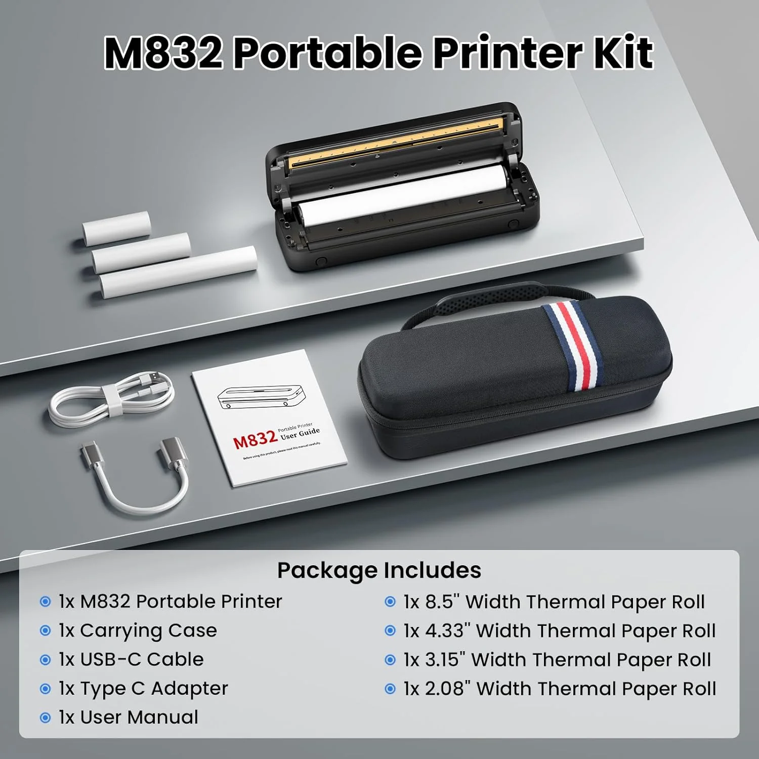 [US Only] Phomemo M832 Portable Direct Thermal Printer Bundle with Case & 4 Paper Rolls - Image 9